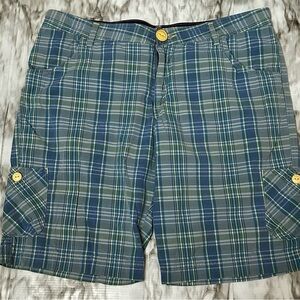Levi's Blue and Green Cargo Shorts with Plaid Design Vintage Chino Bermuda